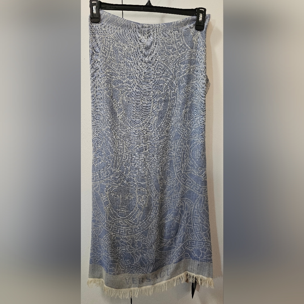 Gianni Versace Medusa Wool Blend Scarf With Fringe Blue Brand New With Tags - Picture 1 of 9